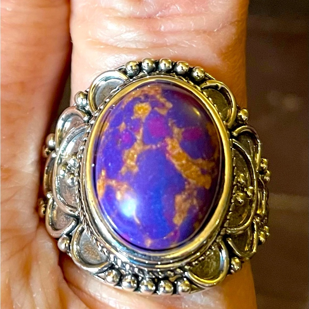Silver Ring with Large Purple Stone Size 11 1/2